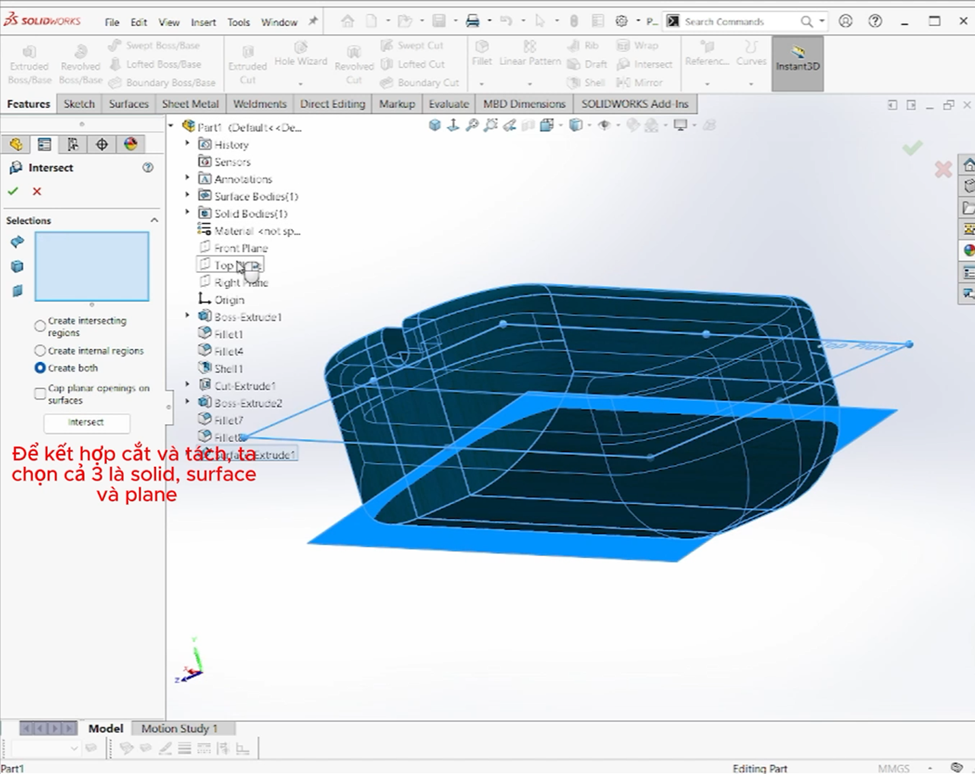 Chọn cả 3 là Solid, Surface, Plane